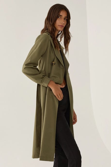 Double-Breasted Belted Long Trench Coat - Image 3