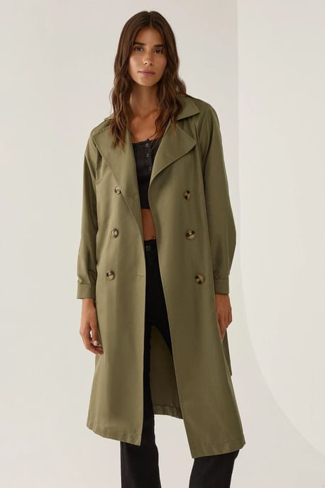 Double-Breasted Belted Long Trench Coat - Image 4