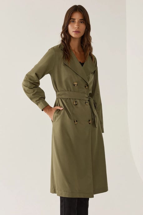 Double-Breasted Belted Long Trench Coat - Image 5