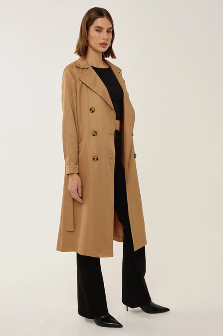 Double-Breasted Belted Long Trench Coat - Image 2