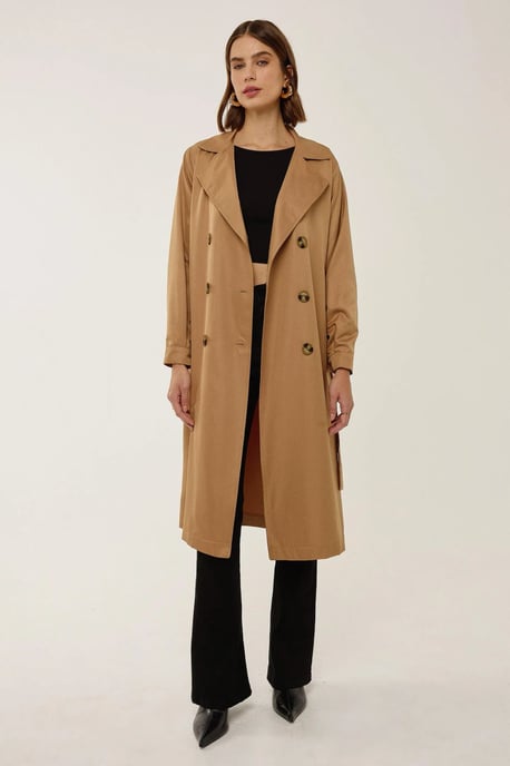 Double-Breasted Belted Long Trench Coat - Image 3