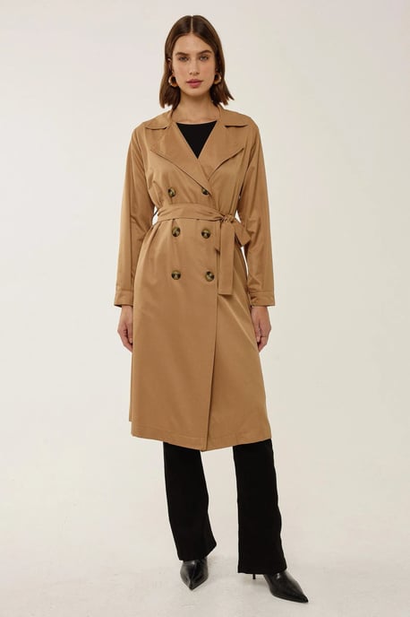 Double-Breasted Belted Long Trench Coat - Image 4