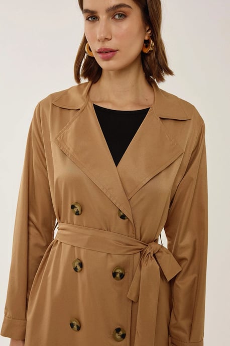 Double-Breasted Belted Long Trench Coat - Image 5