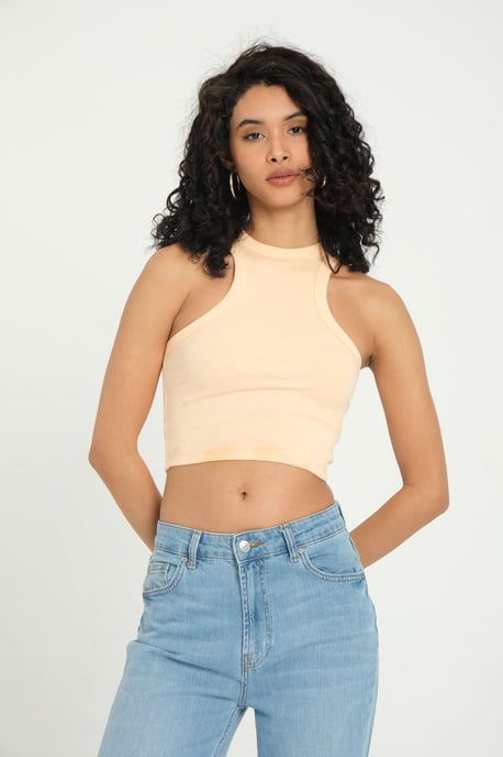Halter Neck Ribbad Bas Crop Top - Image 1