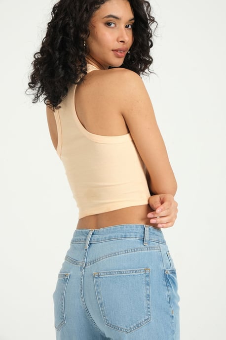 Halter Neck Ribbad Bas Crop Top - Image 3