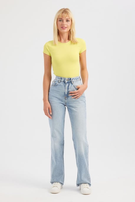 Ronde Hals Korte Mouwen Crop Top met Kruis Rug - Image 1