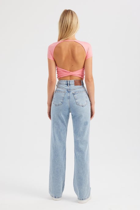 Ronde Hals Kruis Rug Korte Mouw Crop Top - Image 5