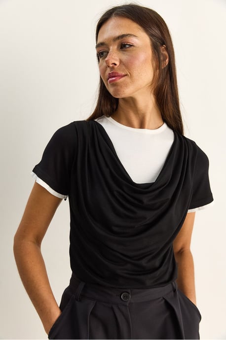 Dames Cowl Neck Korte Mouwen T-Shirt - Image 1
