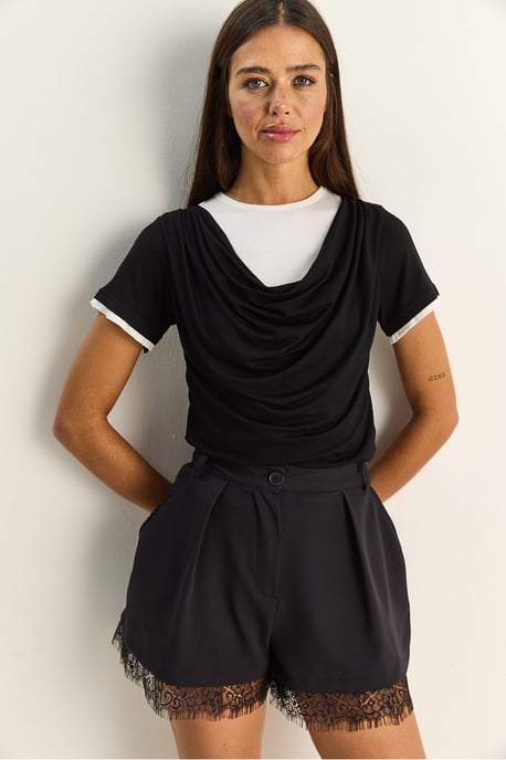 Dames Cowl Neck Korte Mouwen T-Shirt - Image 2