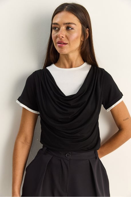 Dames Cowl Neck Korte Mouwen T-Shirt - Image 3