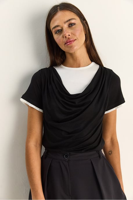 Dames Cowl Neck Korte Mouwen T-Shirt - Image 4