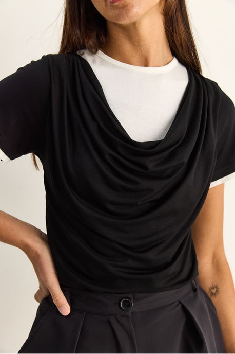 Dames Cowl Neck Korte Mouwen T-Shirt - Image 5