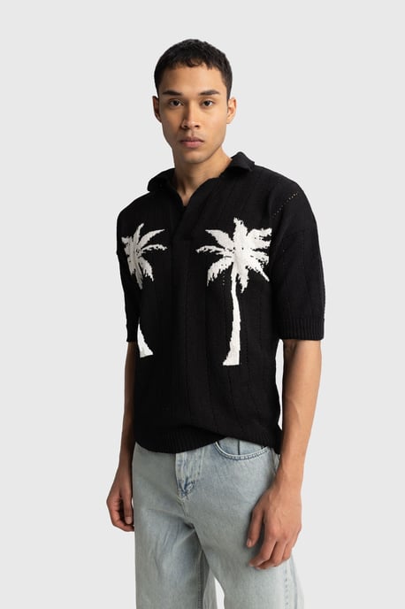 Herr T-shirt med V-hals och tropiskt mönster - Image 2