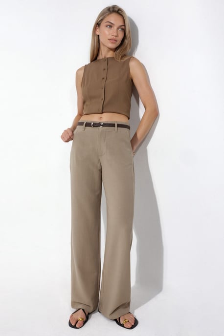 Belted Linen-Look Straight Leg Trousers - Image 2