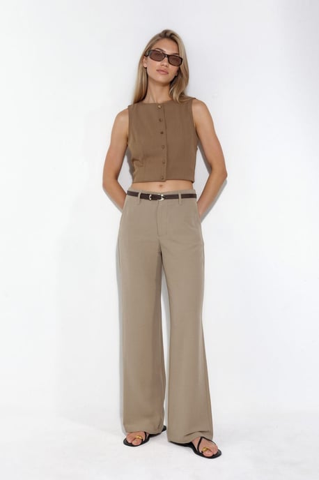 Belted Linen-Look Straight Leg Trousers - Image 4
