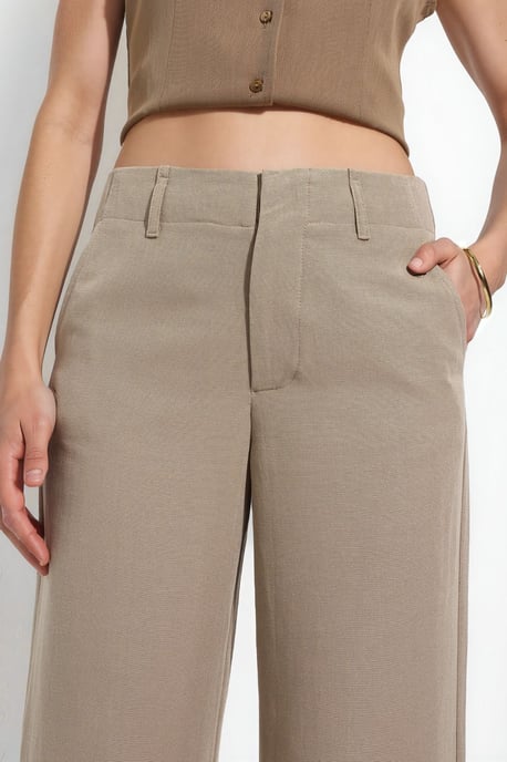 Belted Linen-Look Straight Leg Trousers - Image 5
