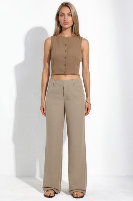 Belted Linen-Look Straight Leg Trousers - Image 6