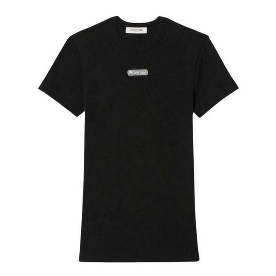 Lacoste Dames-T-shirt met geribde ronde hals en slank model (Zwart) - Image 1