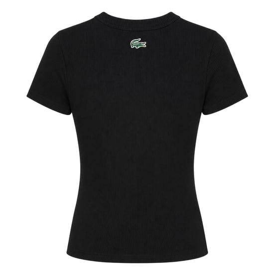 Lacoste Dames-T-shirt met geribde ronde hals en slank model (Zwart) - Image 2