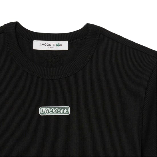 Lacoste Dames-T-shirt met geribde ronde hals en slank model (Zwart) - Image 3