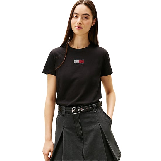 Tommy Jeans Dames-T-shirt met strass-logo, normale pasvorm (Zwart) - Image 1