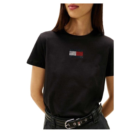 Tommy Jeans Dames-T-shirt met strass-logo, normale pasvorm (Zwart) - Image 4