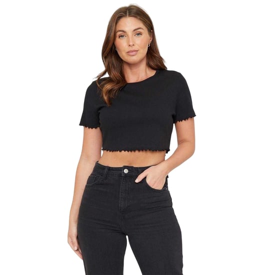 Be You Dames/Dames Effen Geribd Regular Crop T-shirt (Zwart) - Image 2