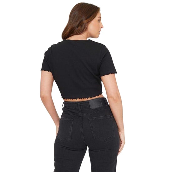 Be You Dames/Dames Effen Geribd Regular Crop T-shirt (Zwart) - Image 3