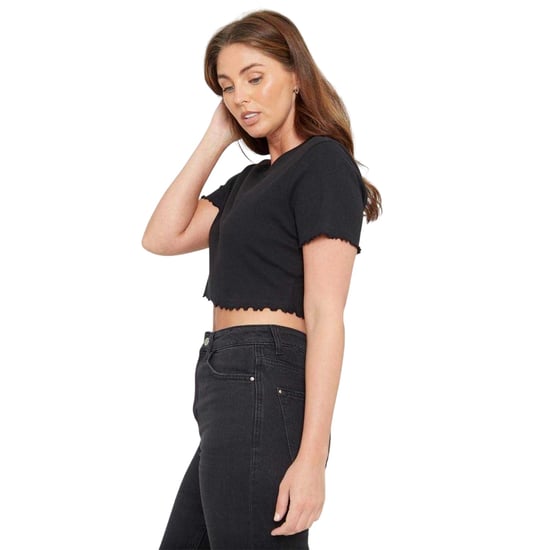 Be You Dames/Dames Effen Geribd Regular Crop T-shirt (Zwart) - Image 4