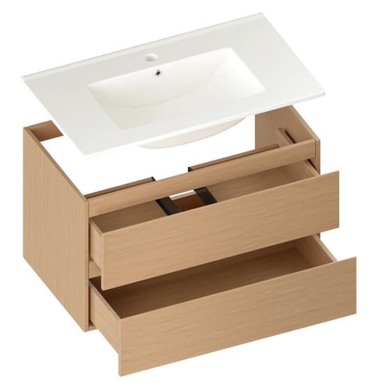 Mirlux Badkamermeubel luma 80 cm licht eiken witte wastafel - Image 3