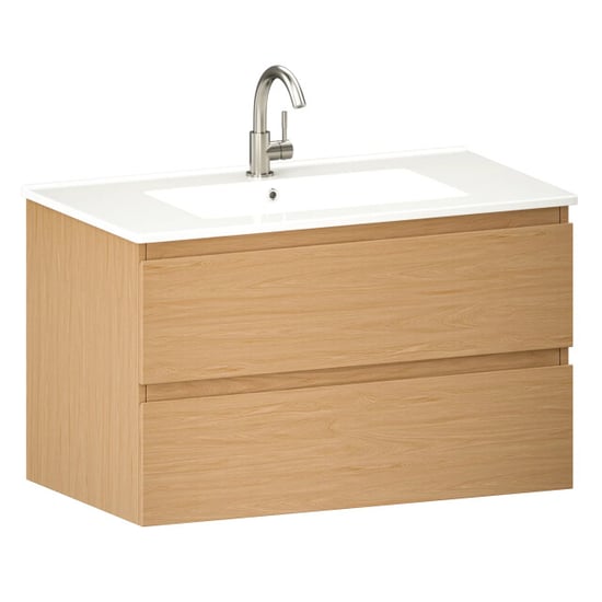 Mirlux Badkamermeubel luma 80 cm licht eiken witte wastafel - Image 5