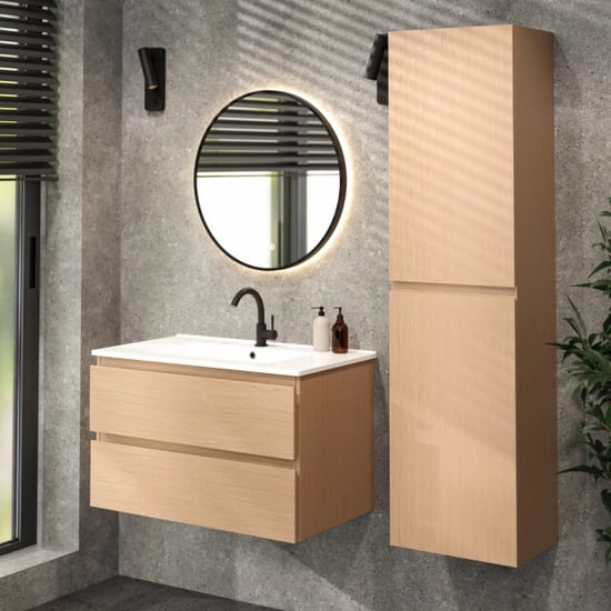 Mirlux Badkamermeubel luma 80 cm licht eiken witte wastafel - Image 6