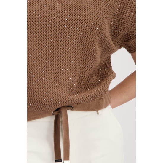 Monari  ajour knitted jumper with rhinestones 410875 523 mocca - Image 2