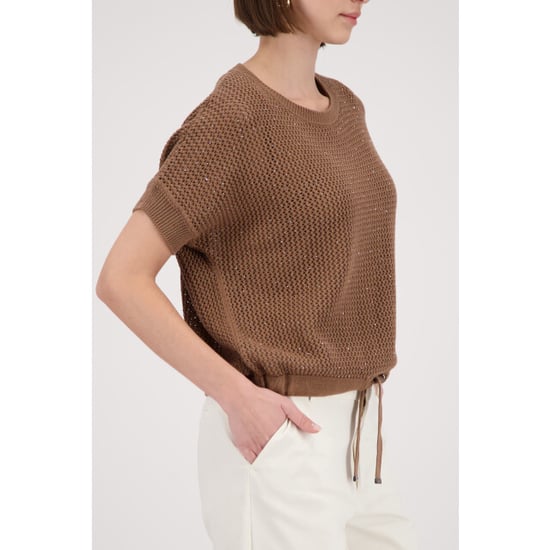 Monari  ajour knitted jumper with rhinestones 410875 523 mocca - Image 3