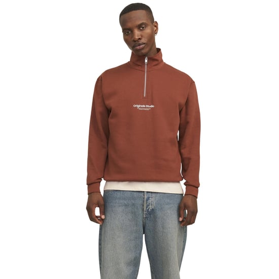 Jack And Jones Heren Originals Studio-sweatshirt met halve rits (Brandy) - Image 3