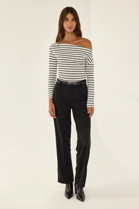Off-Shoulder Gestreepte Ribbels Lange Mouw Top - Image 3