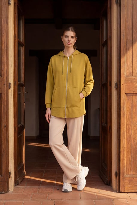 Oversized Hooded Lange Mouw Zip Tuniek Top - Image 1