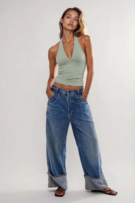 Tight V-ringad Stickad Topp - Image 1