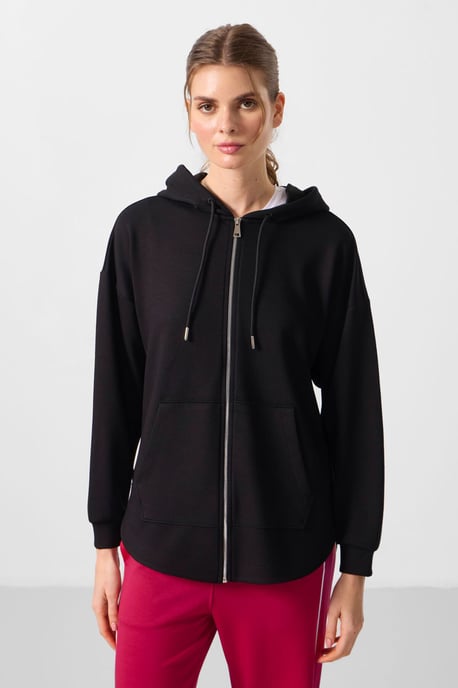 Oversized Hooded Lange Mouwen Zip Tuniek Top - Image 4