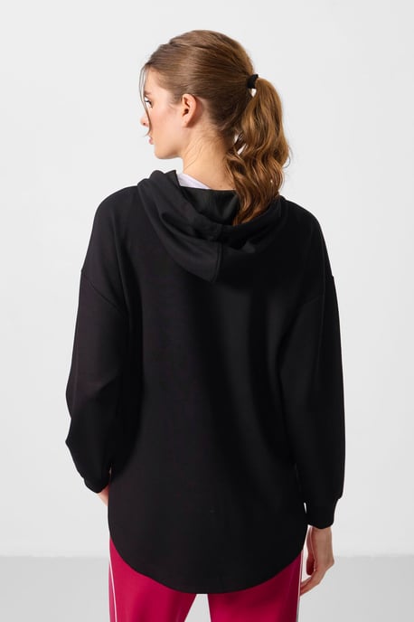 Oversized Hooded Lange Mouwen Zip Tuniek Top - Image 5