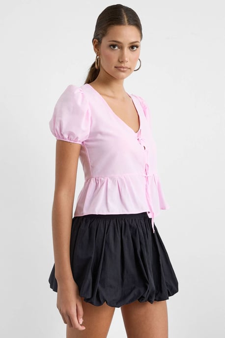 Short Sleeve Tie-Front V-Neck Blouse - Image 3