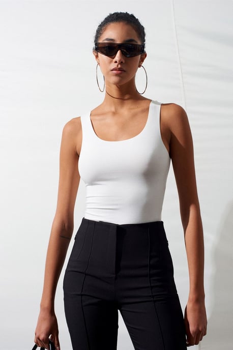 Aansluitend Mouwloze Katoenmix Cami Blouse - Image 1