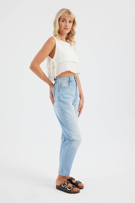 Round Neck Muslin Crop Top with a Tie Side - Image 3