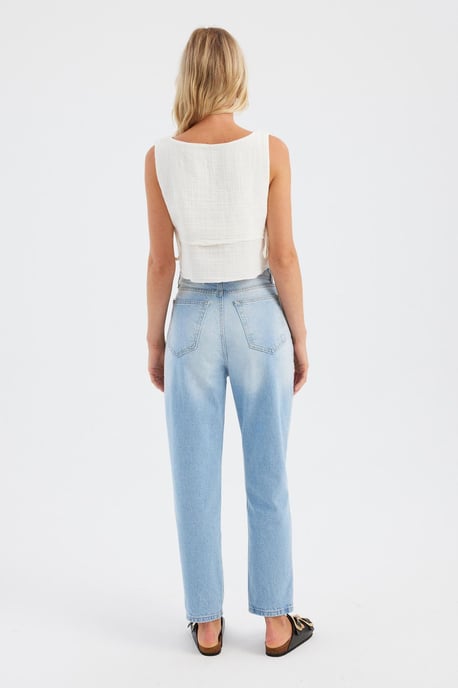 Round Neck Muslin Crop Top with a Tie Side - Image 5