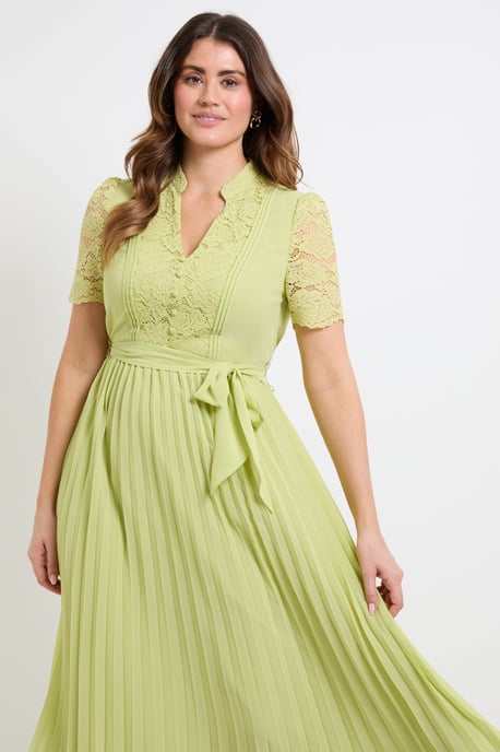 Lace Collarless Pleated Midi Dress - Image 2