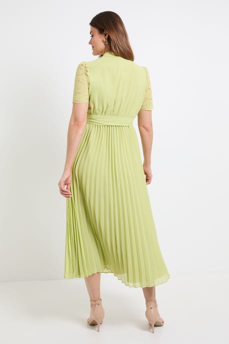 Lace Collarless Pleated Midi Dress - Image 3