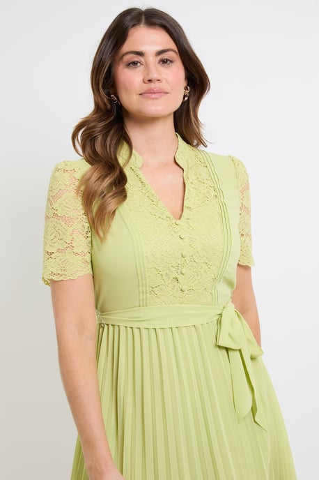 Lace Collarless Pleated Midi Dress - Image 4