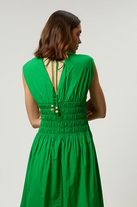 Cotton Poplin Shirred Waist Midi Dress - Image 2