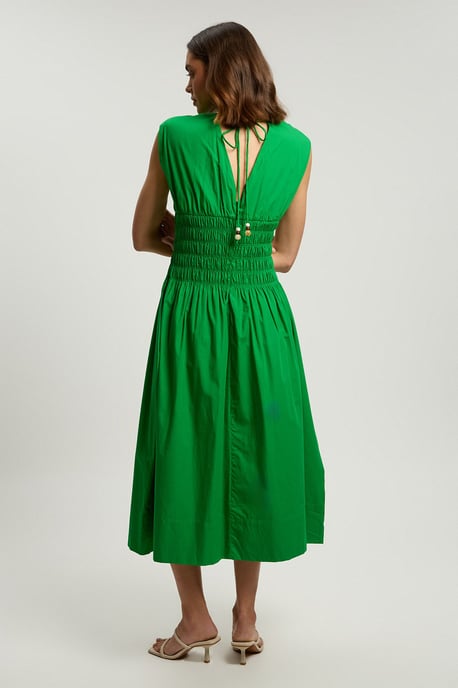 Cotton Poplin Shirred Waist Midi Dress - Image 3