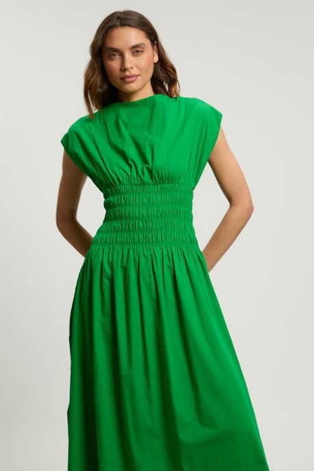 Cotton Poplin Shirred Waist Midi Dress - Image 4